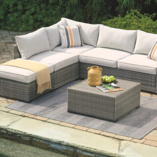 Cherry - Gray - Loveseat Sectional Ottoman and Table Set
