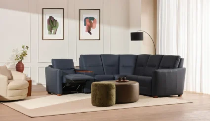 5-Seat, 3 piece,  Corner Curve Sectional with Console and Two Power Recliners